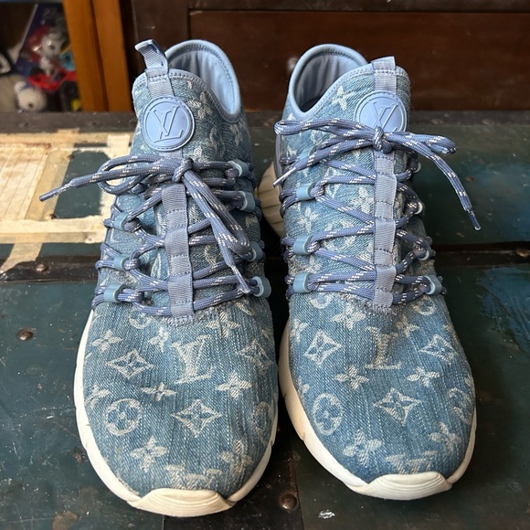 Louis Vuitton fast-lane blue denim monogram sneakers size LV7.5/9us (more 8.5) - Picture 4 of 12